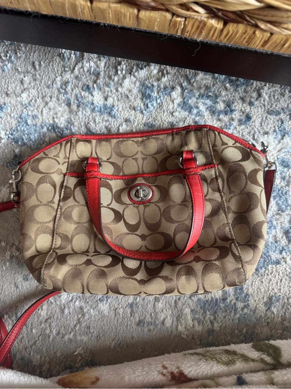 Coach Khaki Signature Crossbody with Red Trim